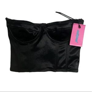 edikted Cropped Black Strapless Corset Top Size Small